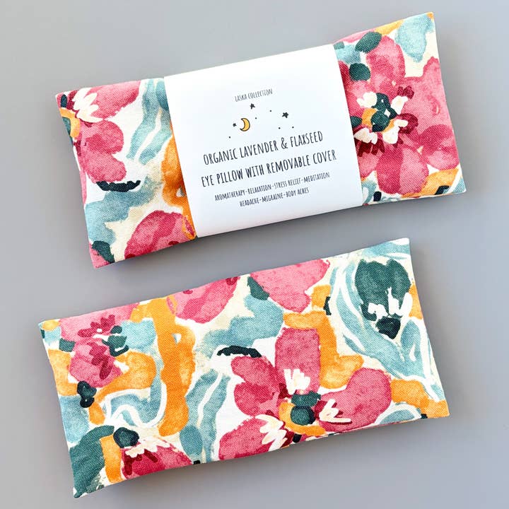 Flaxseed Eye Pillow w/ Removable Cover - Watercolor Floral for wholesale by Laska Collection