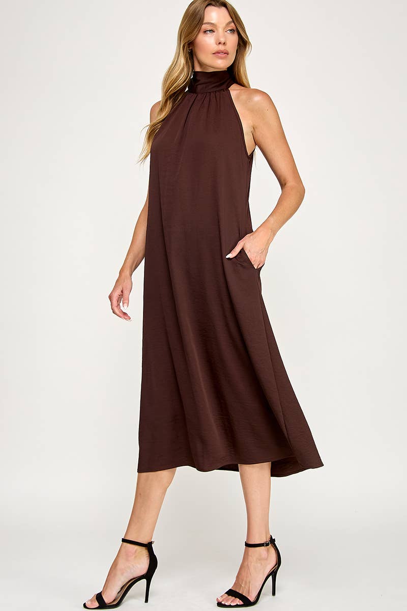 Peace Love Line - Vendita all'ingrosso Vestito - Donna - PL9156 - ABITO MIDI HALTER IN TESSUTO SOLIDO16