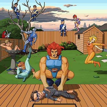 Greeting Card - Jim'll Paint It - Thundercats v Thunderbirds for wholesale by Lesser Spotted Images Ltd