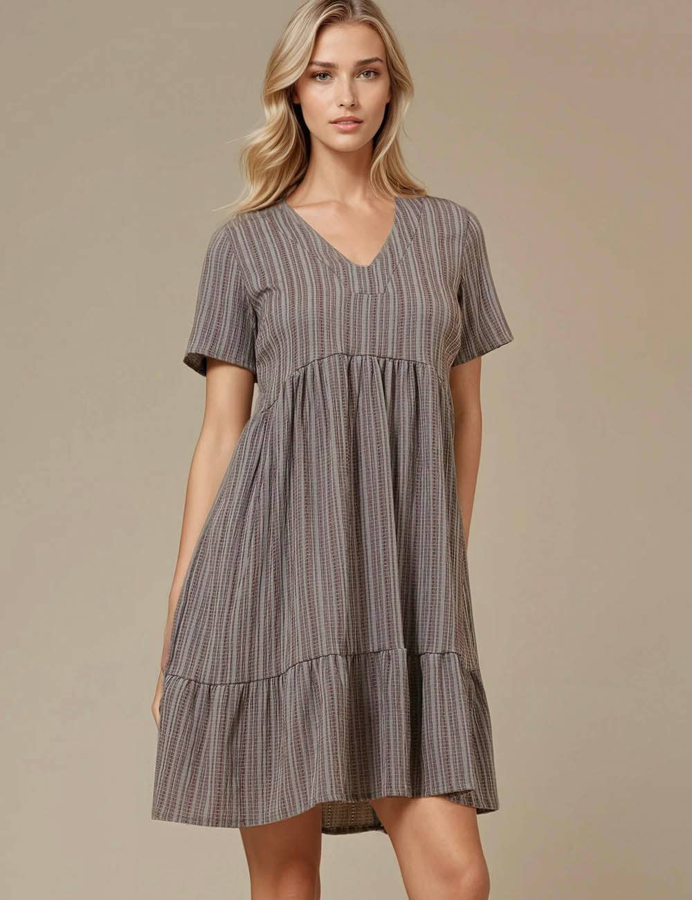 Sweetkama - Vente Robe – femme - Robe courte quotidienne à manches courtes et col en V35