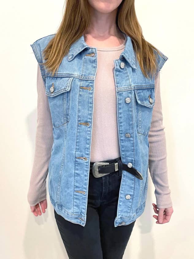 Women's Relaxed Fit Denim Vest: 100% Cotton with Pockets for wholesale by denim + thread