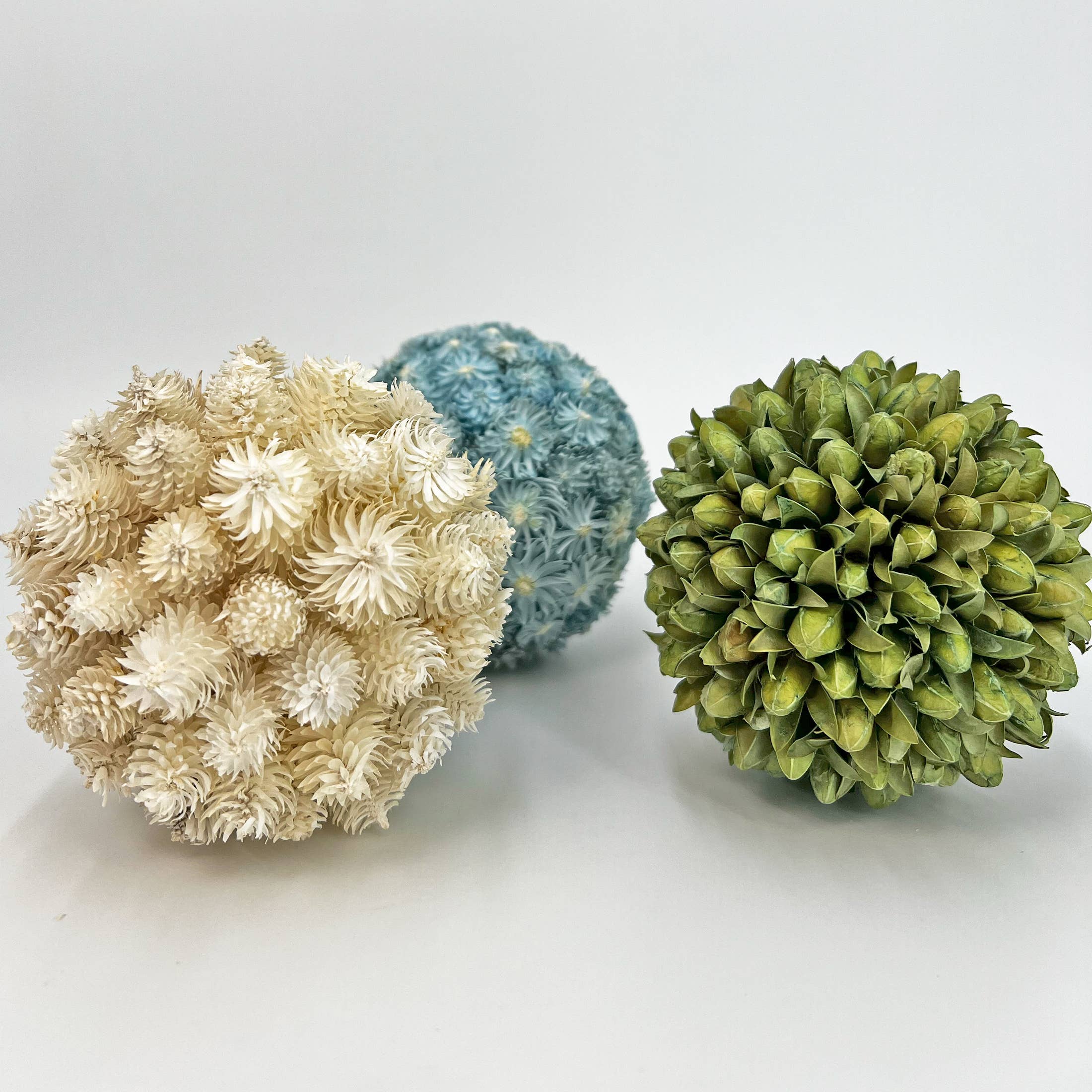 2626 Designs - Wholesale Decorative Tabletop Object - 3 Handmade Preserved Natural Floral Topiary Balls 2
