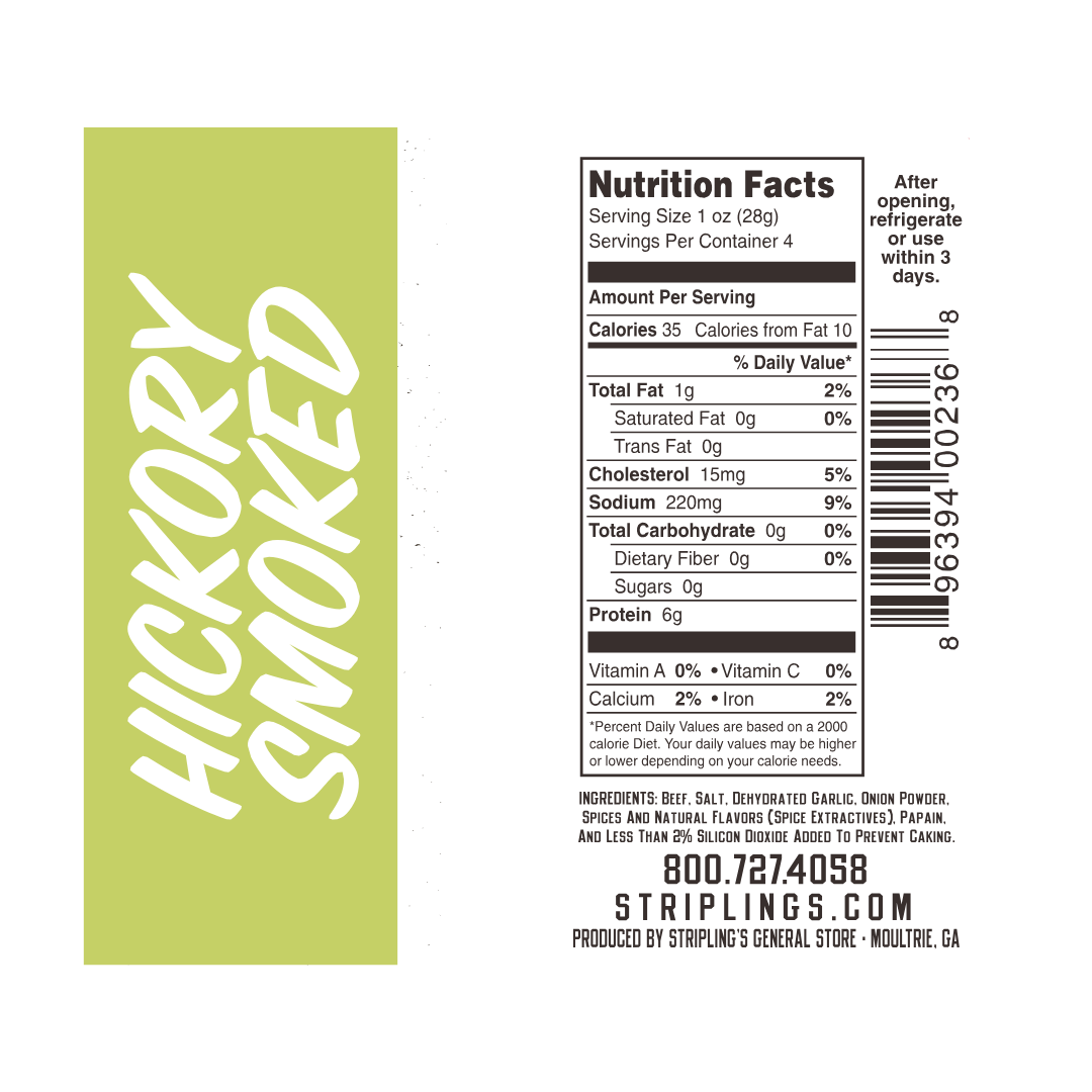 Stripling's General Store - Wholesale Jerky - 4oz Stripling's Beef Jerky - Hickory Smoked4