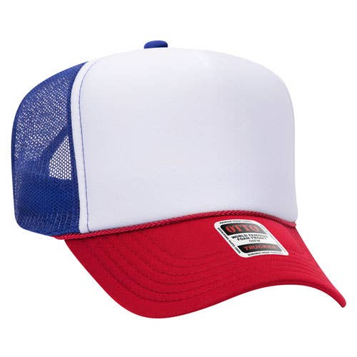 Red, White, Blue Foam Trucker Hat Blank for wholesale by Aluminum Petunias