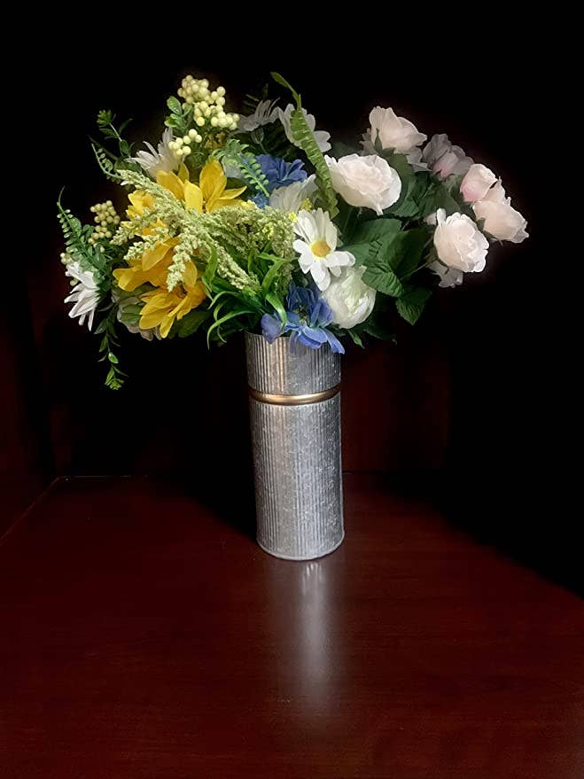 Hosley - Wholesale Vase - Hosley® Set of 2,GALVANIZED CORRUGATED VASE W/hGOLD RIM 10IN1