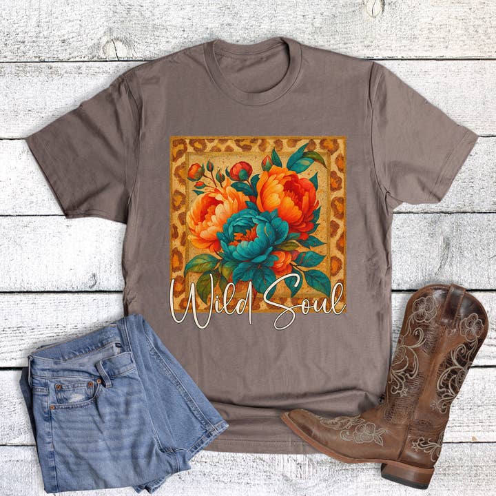 Leopard Floral Wild Soul Frame Graphic Tee for wholesale by Rebel Rose