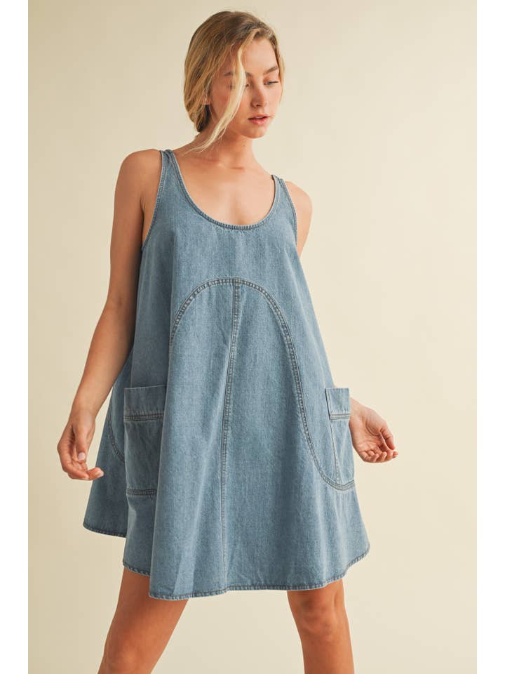 SIDE POCKET SLEEVELESS DENIM DRESS for wholesale on Faire