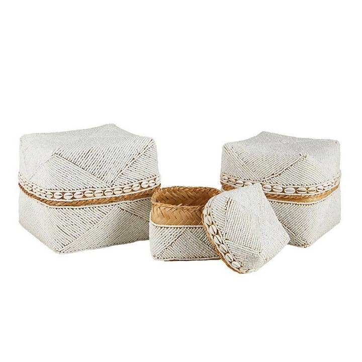 Angle - Wholesale Basket - White Beaded Baskets - Set of 3