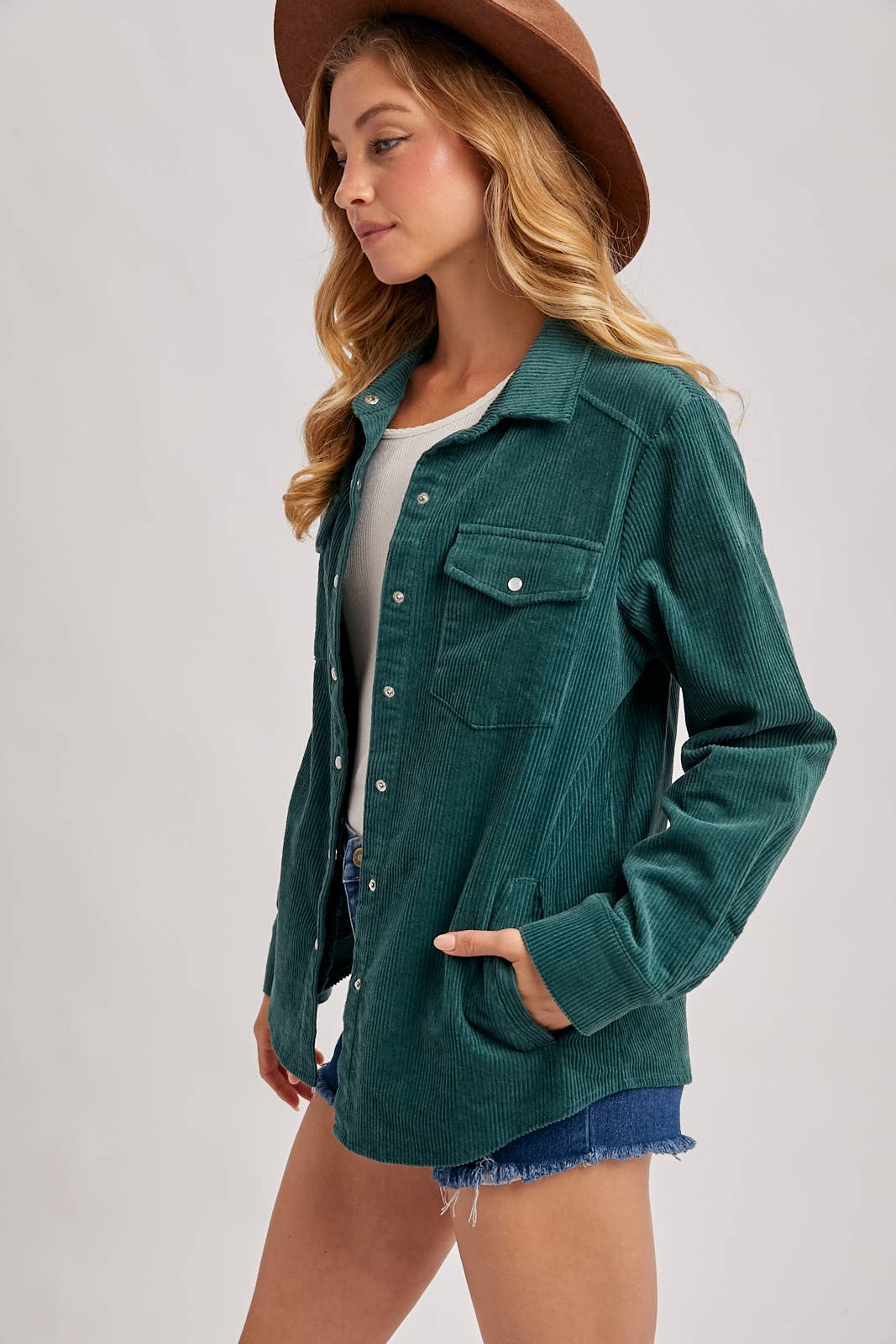 Bluivy - Wholesale Shirt Jacket/Shacket - Women's - CORDUROY BUTTON DOWN SHACKET WITH POCKETS24