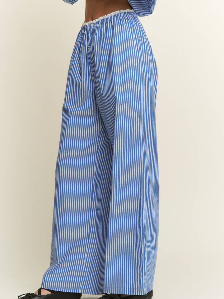 CANDESCENT - Wholesale Pants - Women's - Striped Wide Leg Lounge Pants with Lace Trim (Matching Set)6