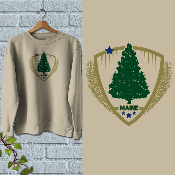 Maine Shield Star & Pine Tree Vuxen Tröja Unisex S-2X för wholesale av RetroPlanet