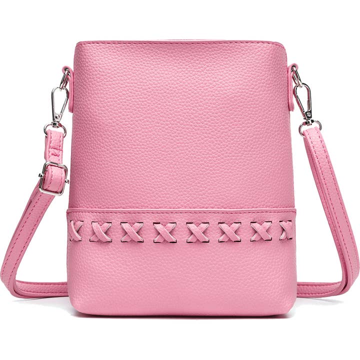 Mini Pebbled Vegan Crossbody Bucket Bag with Cross-Stitch Detail for wholesale by 22 Tote