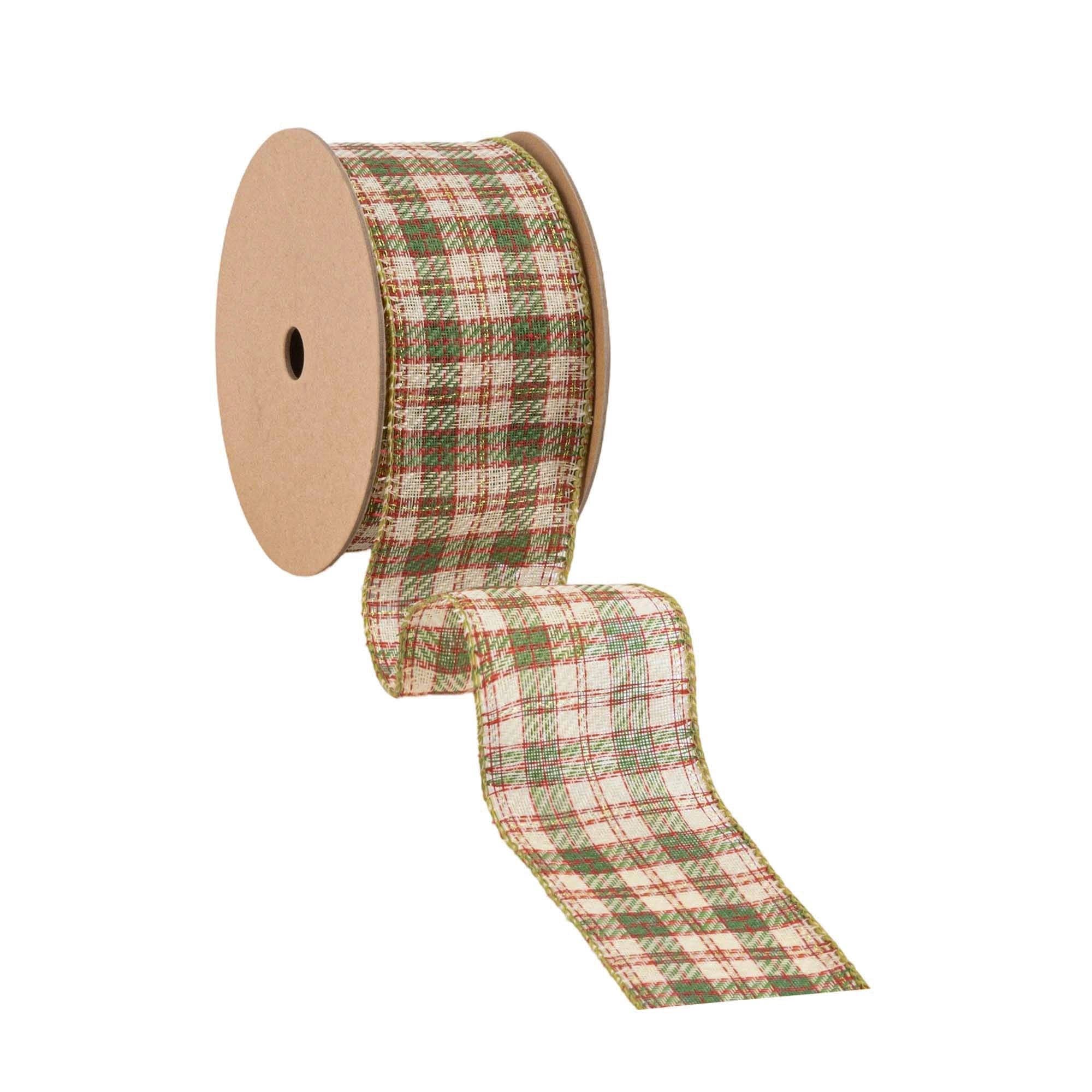 LA Ribbons Wholesale - Wholesale Ribbon - Gift Wrapping - 2 1/2" Wired Ribbon | White/Red/Green Plaid | 10 Yard Spool2