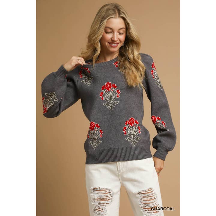STYLE USA - Wholesale Tunic - Women's - Flower Stem Jacquard Sweater Top11