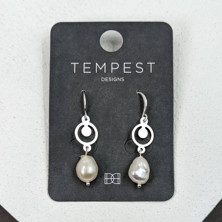 Circle component and real pearl earrings for wholesale by Tempest Designs