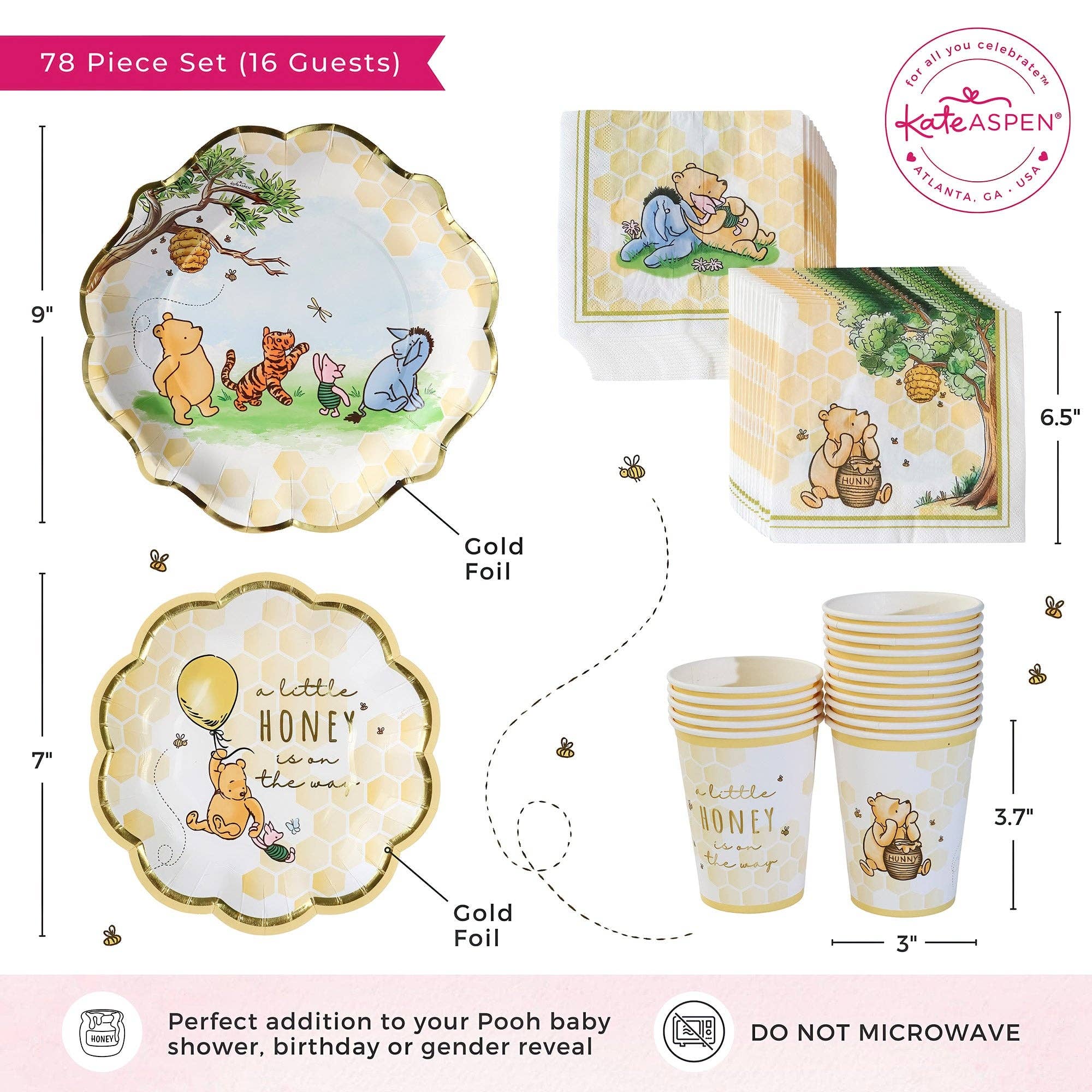 Kate Aspen - Wholesale Disposable Tableware Pack - Honey Bear 78 Piece Party Tableware Set - (16 Guests)5