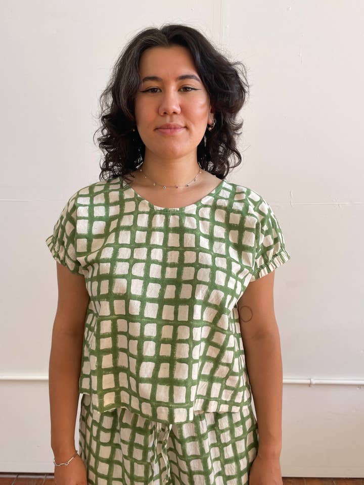 Happy French Gang - Wholesale Blouse - Women's - Zélia Top Green Grid (XS-XXL)