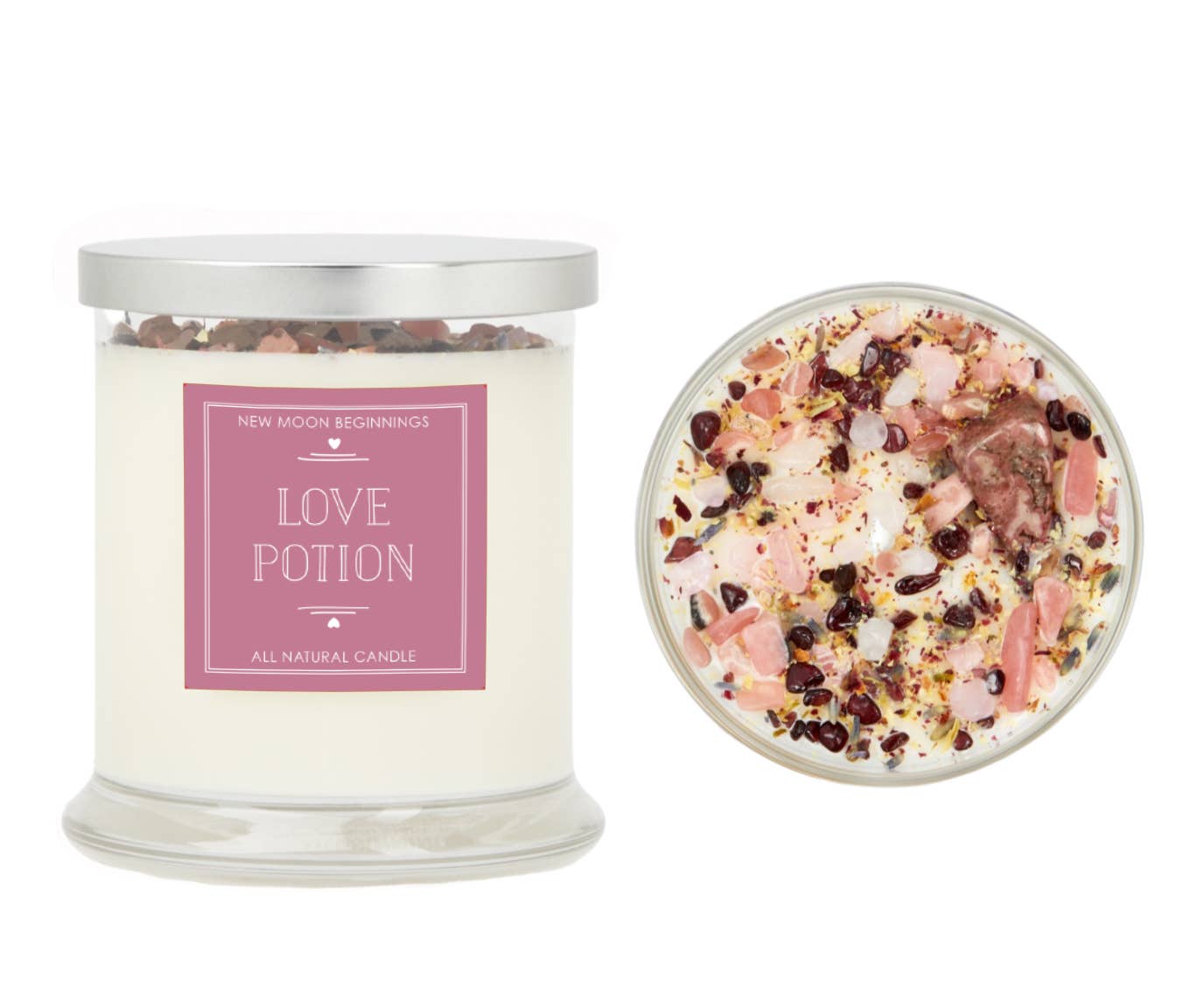 New Moon Beginnings - Wholesale Jar/Filled Candle - Love Potion Candle 12oz Valentine's Day Crystal Candles4