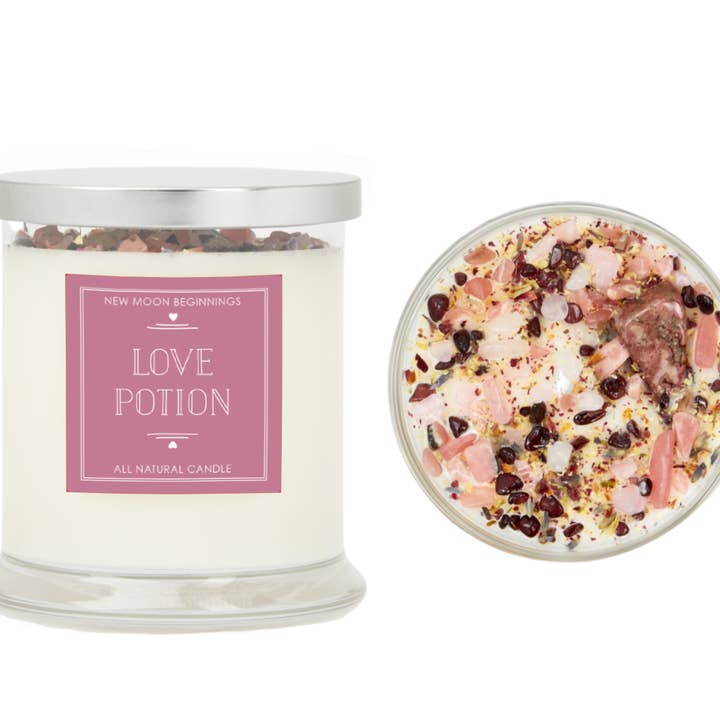 New Moon Beginnings - Wholesale Jar/Filled Candle - Love Potion Candle 12oz Valentine's Day Crystal Candles4