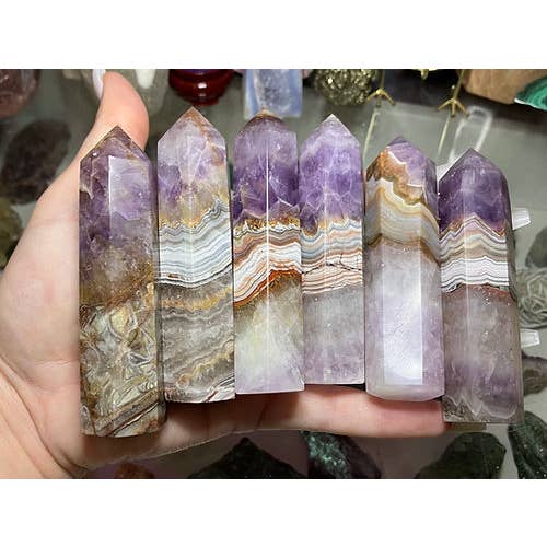 Prettygoods - Wholesale Spiritual Stone/Crystal - Amethyst & Mexican Lace Agate Tower - Medium