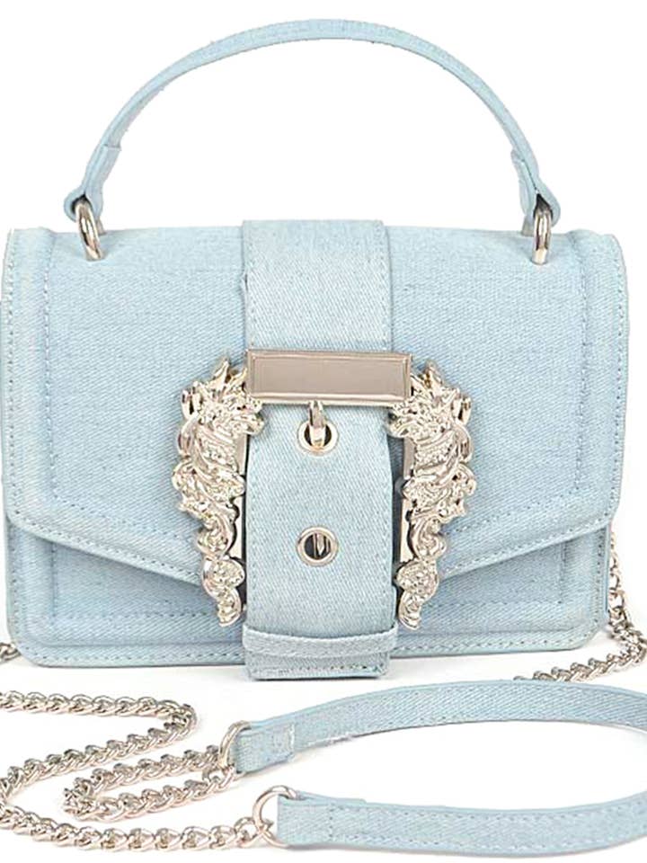 MALA A TIRACOLO EM DENIM COM PUXADOR SUPERIOR E FIVELA METÁLICA ELEGANTE por atacado de Bestto