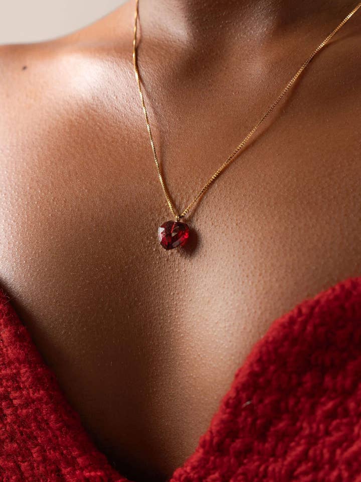 Charlotte Garnet Heart Necklace for wholesale by Katy Faye