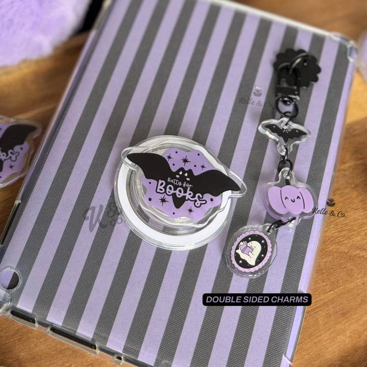 Halloween bookish kindle charm, spooky kindle strap keychain for wholesale by Kelle & Co.