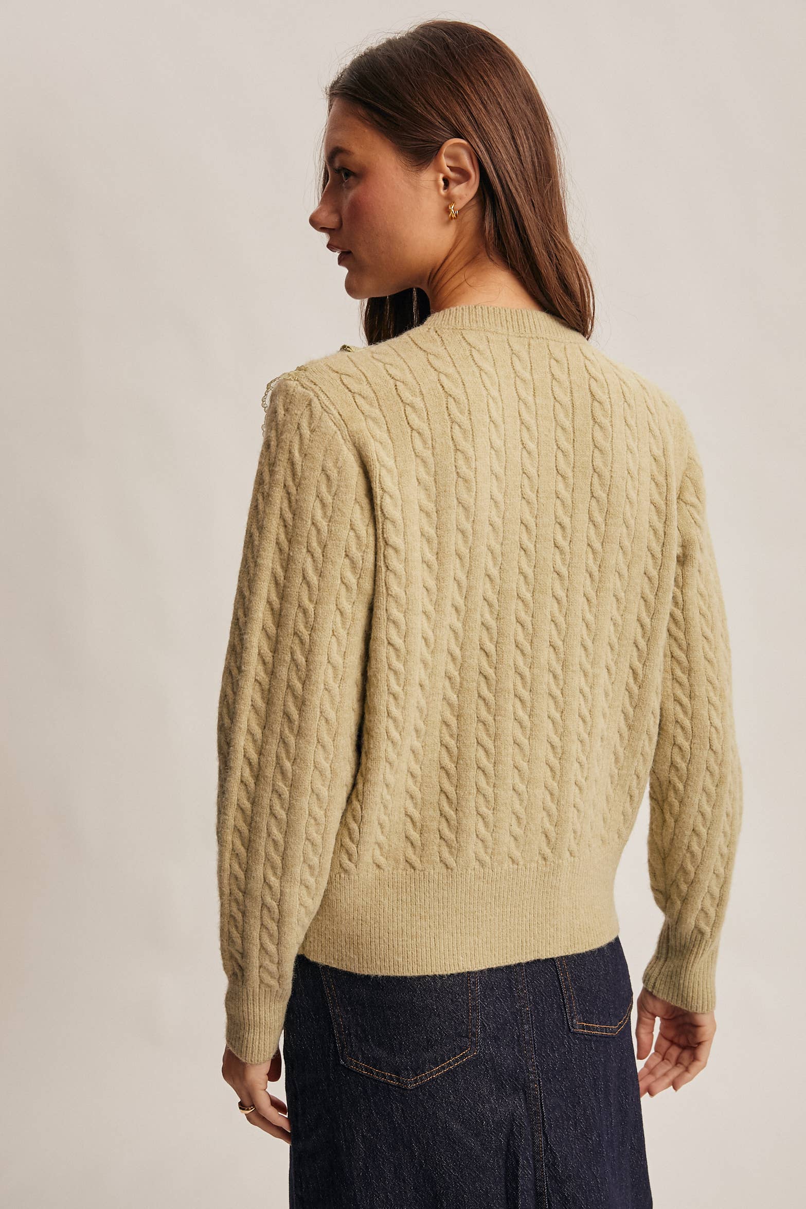 Forte - Wholesale Knit Sweater - Women's - Lace Trim Cable Knit Pullover FSW00106