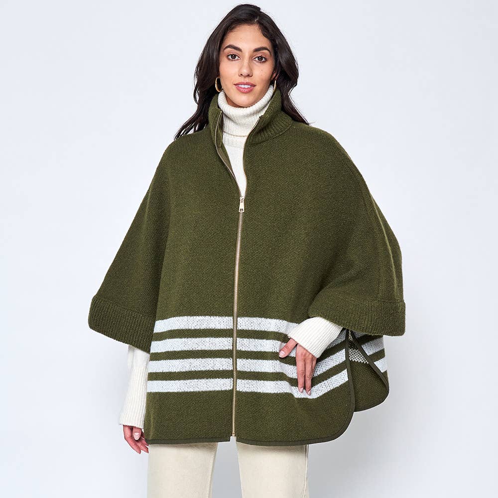 Sensibling Corp. - Wholesale Poncho - Women's - Sporty Bordered Zip Up Knit Cape Poncho17