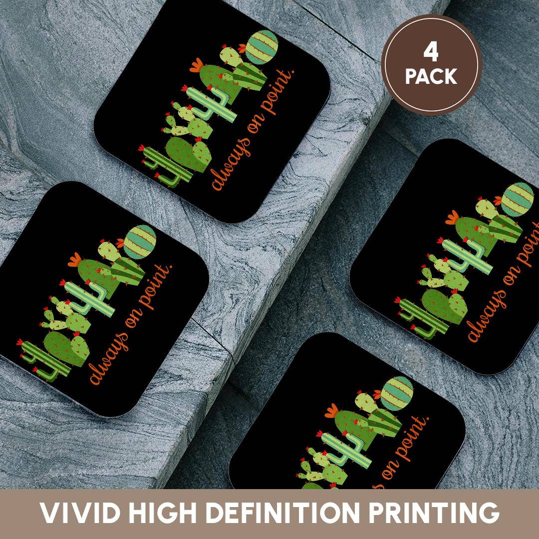 3dRose - Venta al por mayor Posavasos - 3dRose, Siempre en su punto con cactus. Letras naranjas sobre fondo negro., Posavasos12