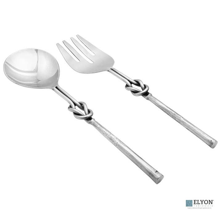 Elyon Tableware® - Wholesale Serving Utensil - Elyon Reef Knot Silver Salad Serving Set Hostess Set 2 Piece