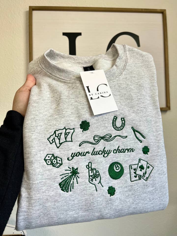 Lucky Charm Embroidered Crew for wholesale by LC by Carina