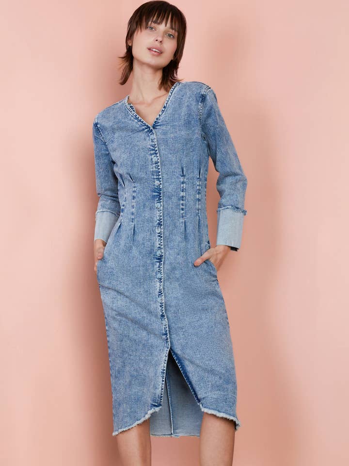 Abito midi in denim con corsetto per la vendita all'ingrosso da parte di WASH LAB