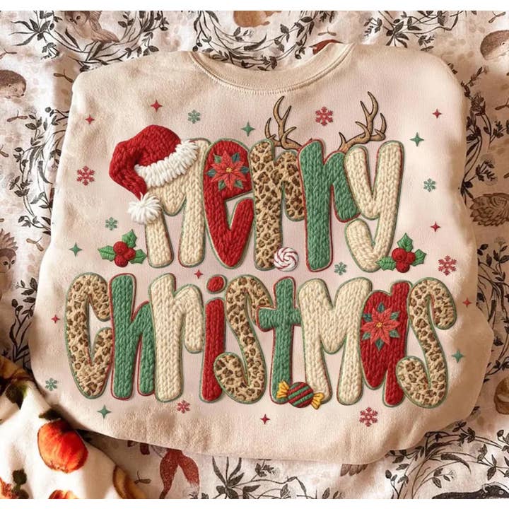 Merry Christmas Faux Yarn Sweatshirt for wholesale by Southern Backroad Tees LLC