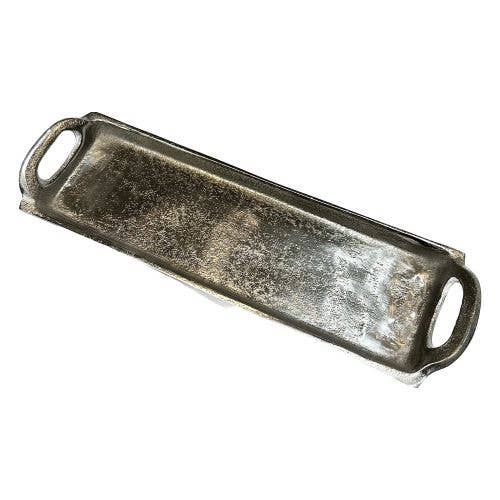 India Handicrafts Inc - Wholesale Decorative Tray - Textured Slim Rectangule Aluminum Handle Tray5