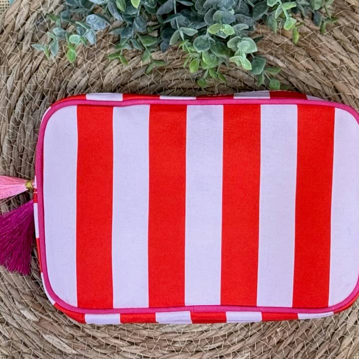 Lakely Claire Wholesale - Wholesale Makeup/Cosmetic Bag - Stripe Cosmetic Bag with Tassel