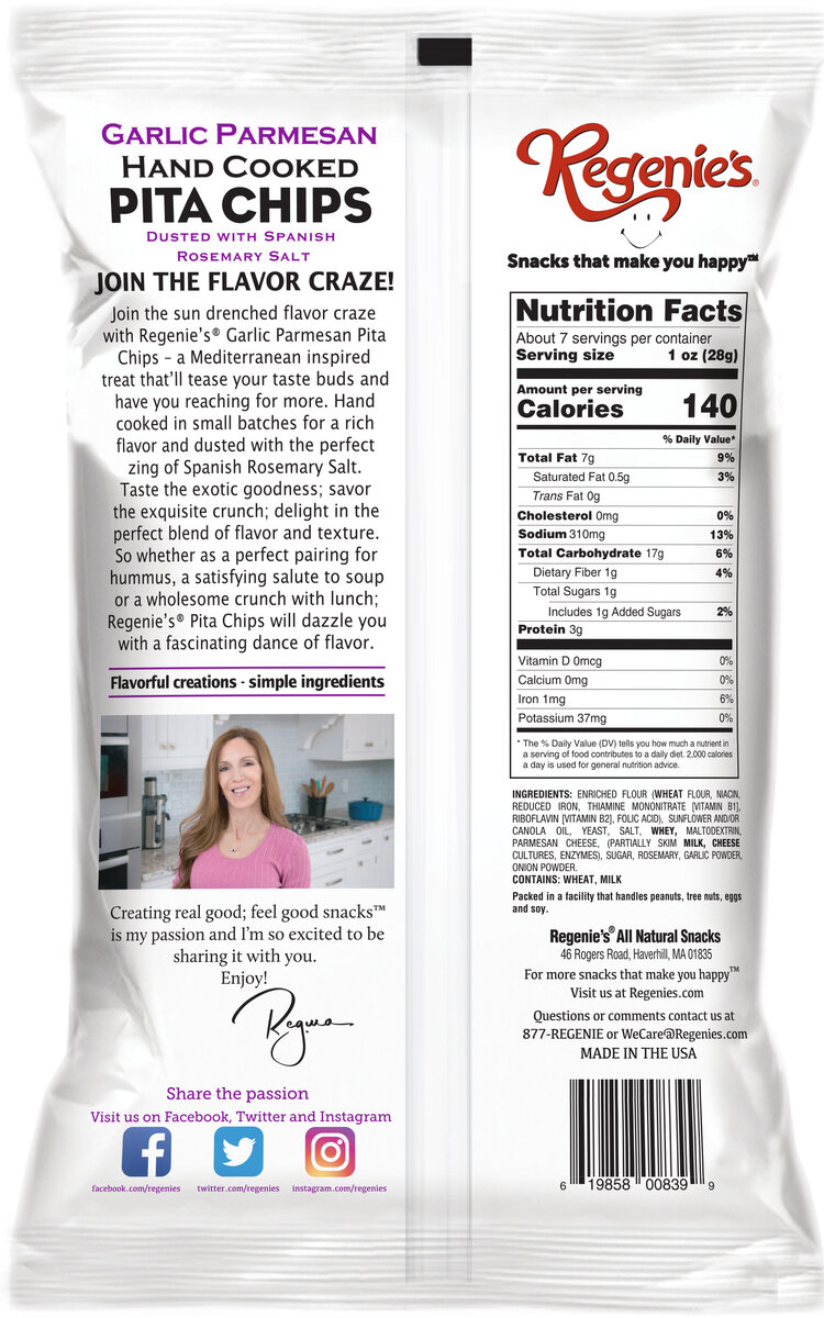 Regenie's All Natural Snacks - Wholesale Chips - Garlic Parmesan Pita Chips1