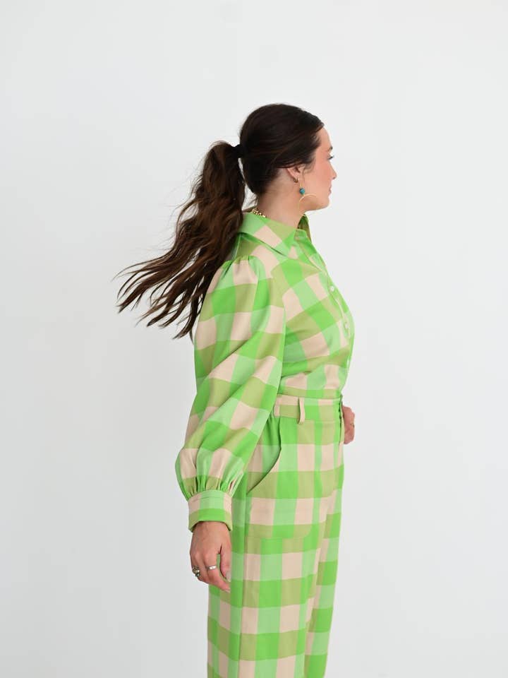 Turquoise Haven - Wholesale Pants - Women's - TH56 GREEN GINGHAM PANT (7 Piece)