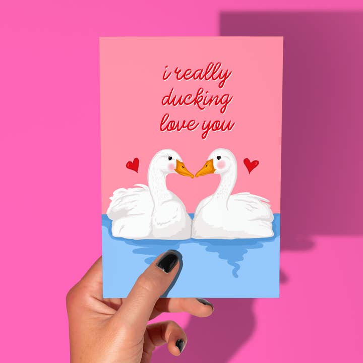 I Really Ducking Love You - Valentines Funny Duck Card Anniversary Love Greeting Card Partner Funny Love Pun Romantic Card Cute Valentines for wholesale by by Rosybum