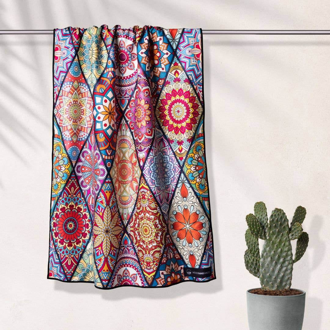 WOODSANDWAVES - Wholesale Beach Towel - Mosaics - Sand-Repellent Beach Towel with Secret Pocket (180cm x 80cm)1