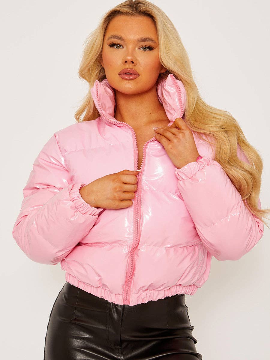 Stylewise Direct – wholesale Puffer jacket – Women’s – PVC Leather Cropped Puffer Jacket2