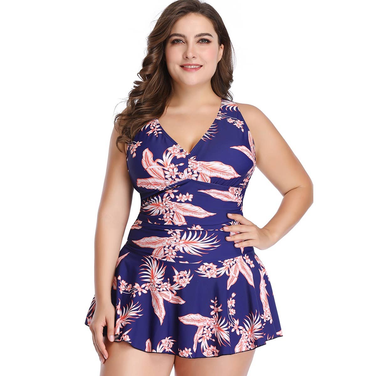 Elings - Wholesale One Piece Swimsuit - Women's - Plus Size Solid Ruffle V-Neck Fit Swimsuits9