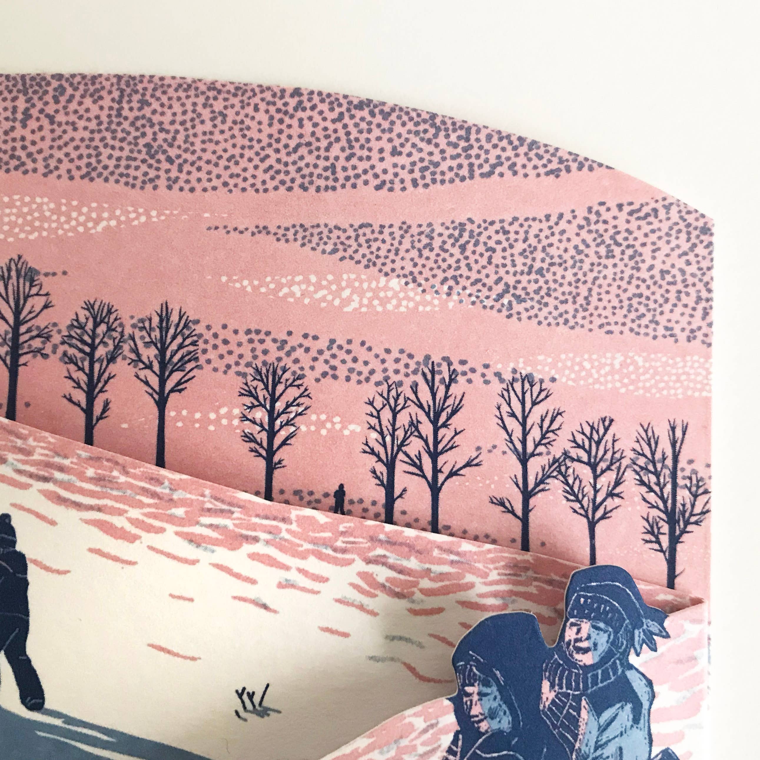 Folded Forest – wholesale Christmas card – Concertina Card - Sledging at Dusk3
