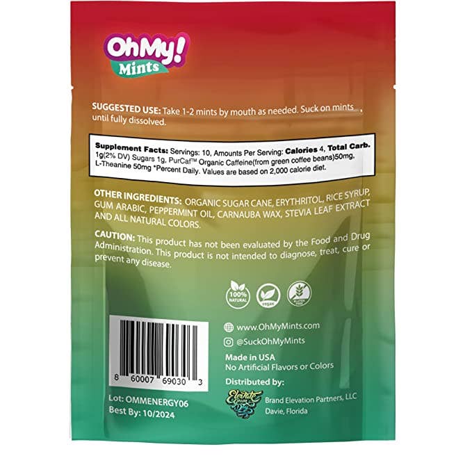 Oh My! Mints - Wholesale Mints - Oh My! Mints - Energy Mints - Organic Caffeine + L-Theanine1