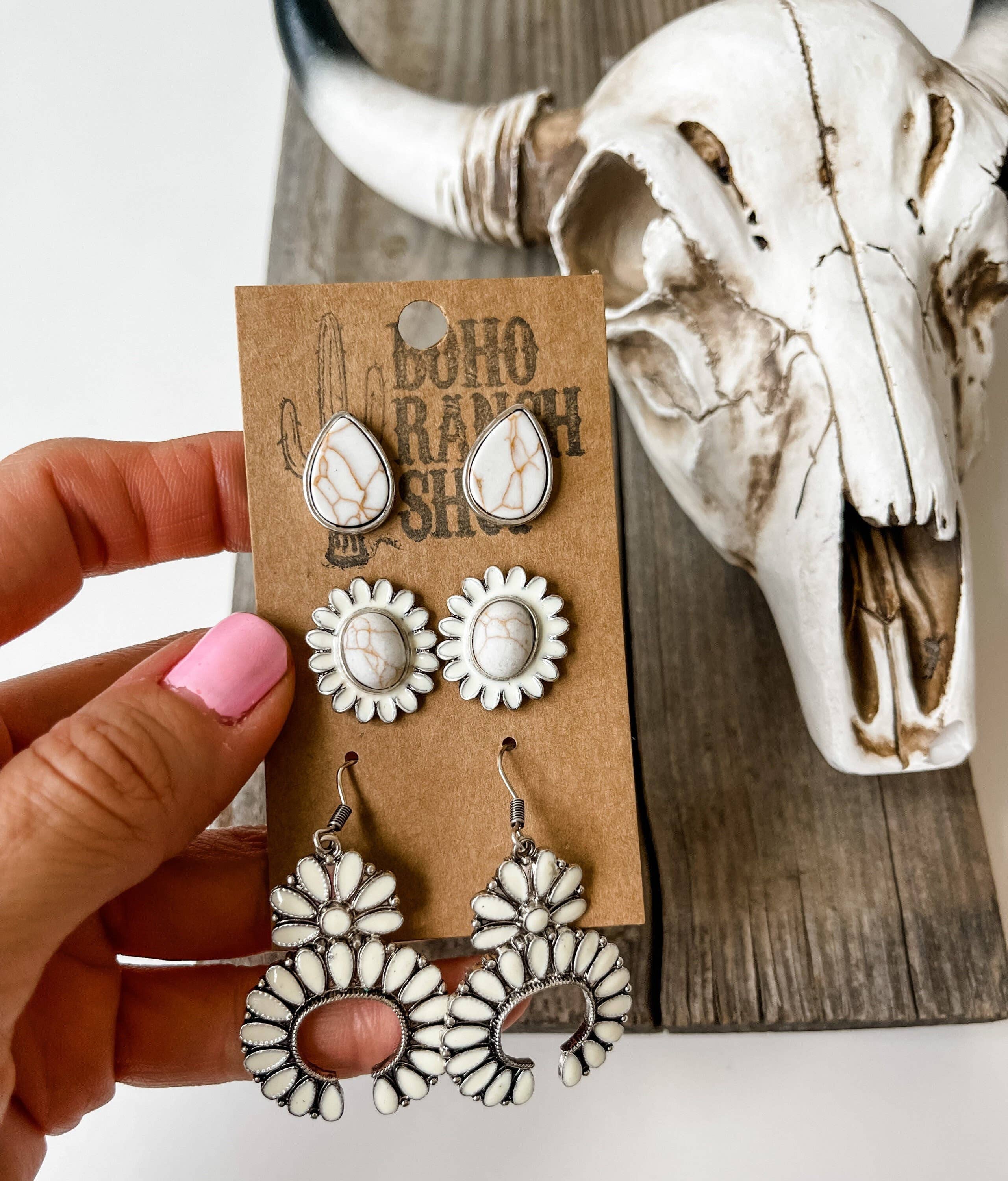 Boho Ranch Shop - Wholesale Jewelry Set - 3 Pair Earrings Western Southwestern Jewelry Set Studs2