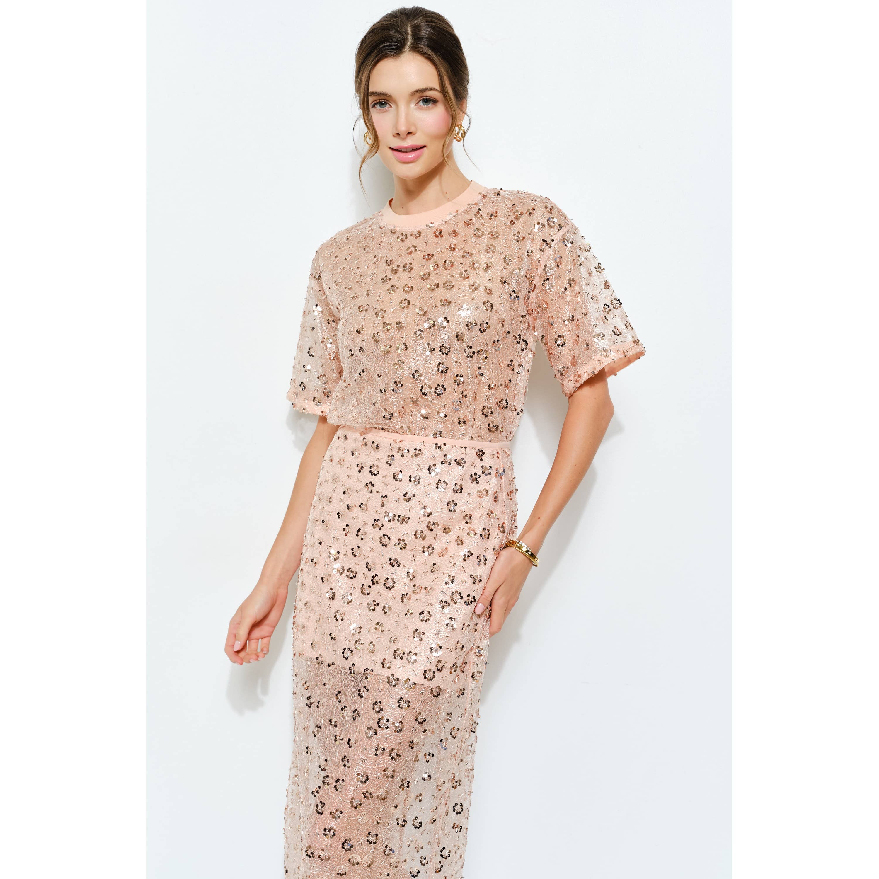 INA - Wholesale Blouse - Women's - Short Sleeve See-through Floral Sequin Top17