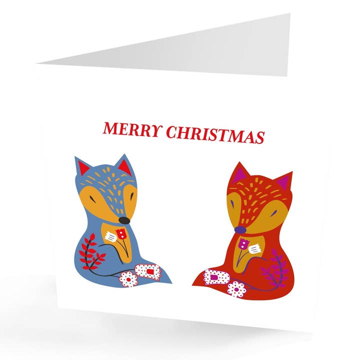 Leuke Scandi Foxes 'Merry Christmas'-kaart voor wholesale door presentingperfection