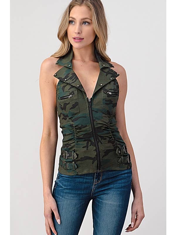 Lydia USA – wholesale Blus - Dam – Kamouflagemönstrad halterneck-topp