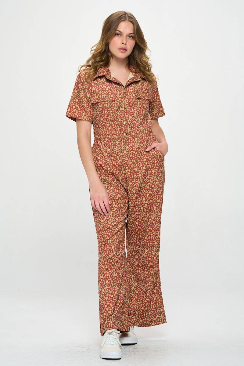 SM WARDROBE - Wholesale Jumpsuit - Women's - FALL LEAVES PRINT CORDUROY JUMPSUIT OVERALL3