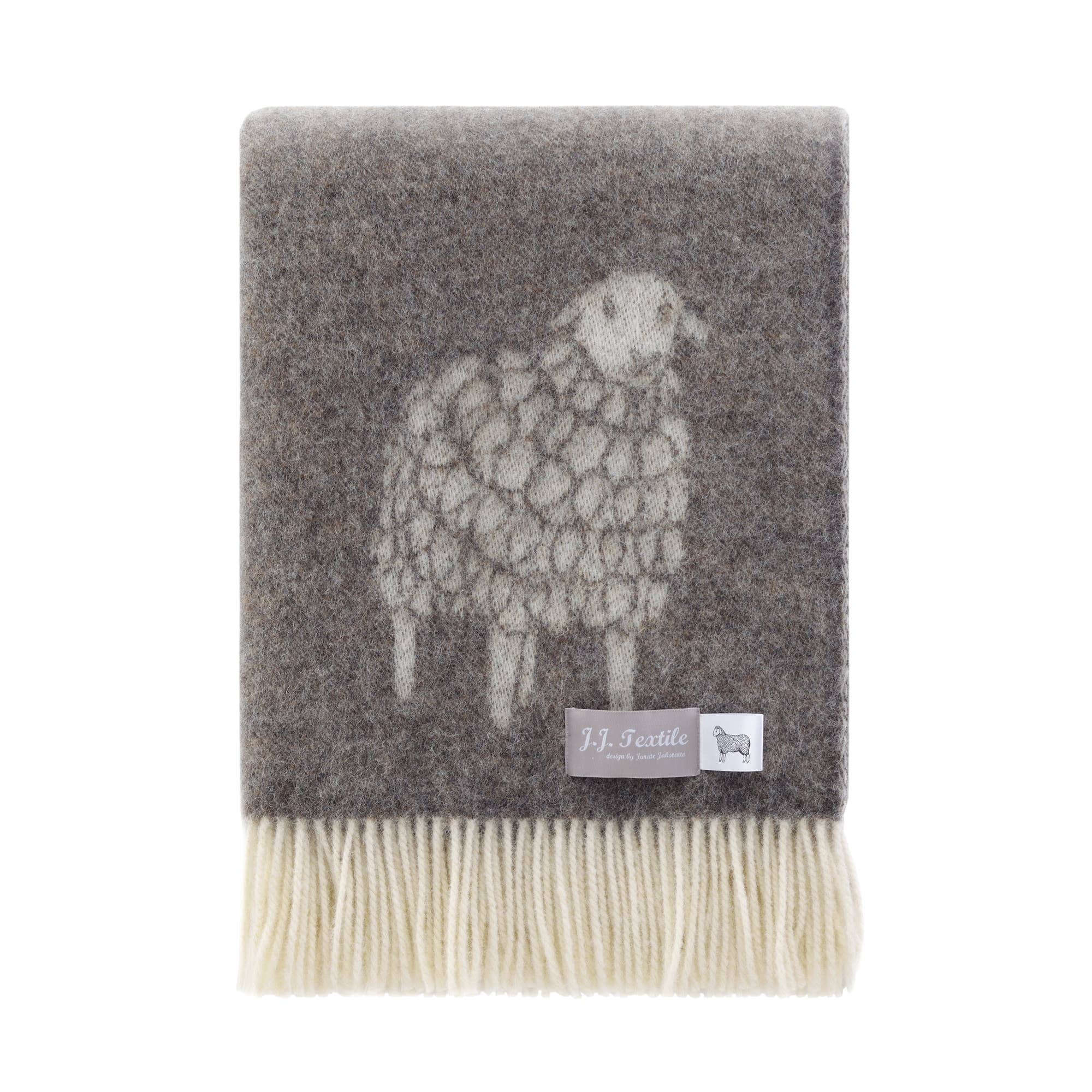 JJ Textile - Vente Plaids - Couvre-lit en pure laine marron foncé Sheep Mima0